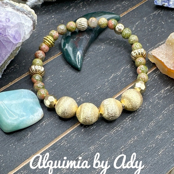 Chunky Unakite beaded bracelet/Grounding stone for Scorpio - Picture 1 of 7